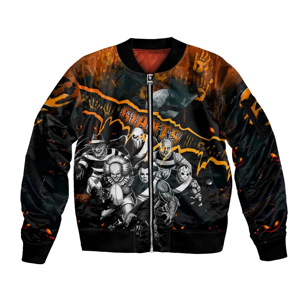 Step Into Horror Domain Giants Football Sleeve Zip Bomber Jacket Halloween Horror Movie Characters - Aussie Hoodie