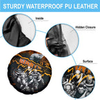 Step Into Horror Domain Giants Football Spare Tire Cover Halloween Horror Movie Characters - Aussie Hoodie
