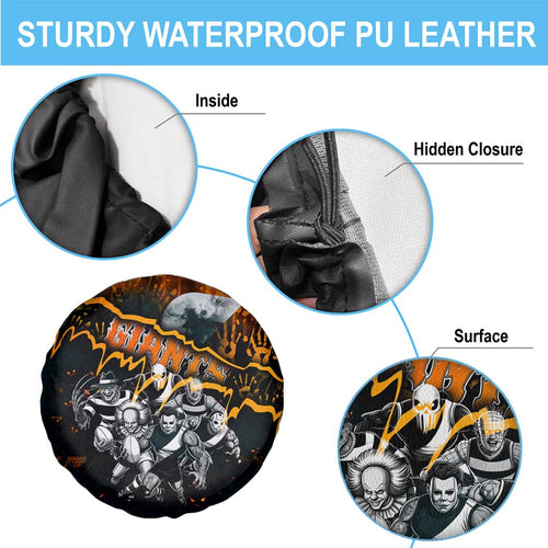 Step Into Horror Domain Giants Football Spare Tire Cover Halloween Horror Movie Characters - Aussie Hoodie
