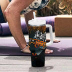 Step Into Horror Domain Giants Football Tumbler With Handle Halloween Horror Movie Characters - Aussie Hoodie