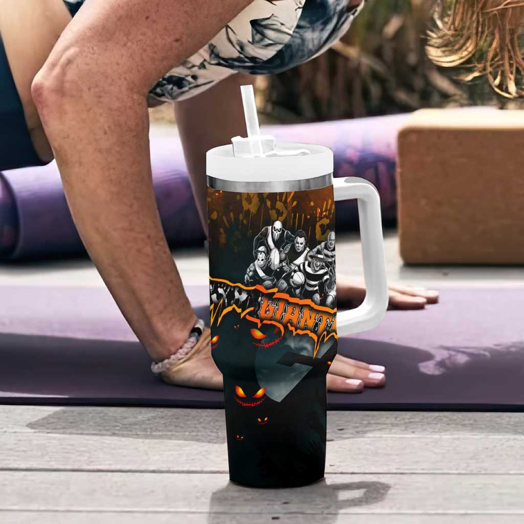 Step Into Horror Domain Giants Football Tumbler With Handle Halloween Horror Movie Characters - Aussie Hoodie