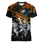 Step Into Horror Domain Giants Football Women V-Neck T-Shirt Halloween Horror Movie Characters - Aussie Hoodie
