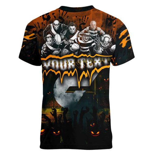 Step Into Horror Domain Giants Football Women V-Neck T-Shirt Halloween Horror Movie Characters - Aussie Hoodie