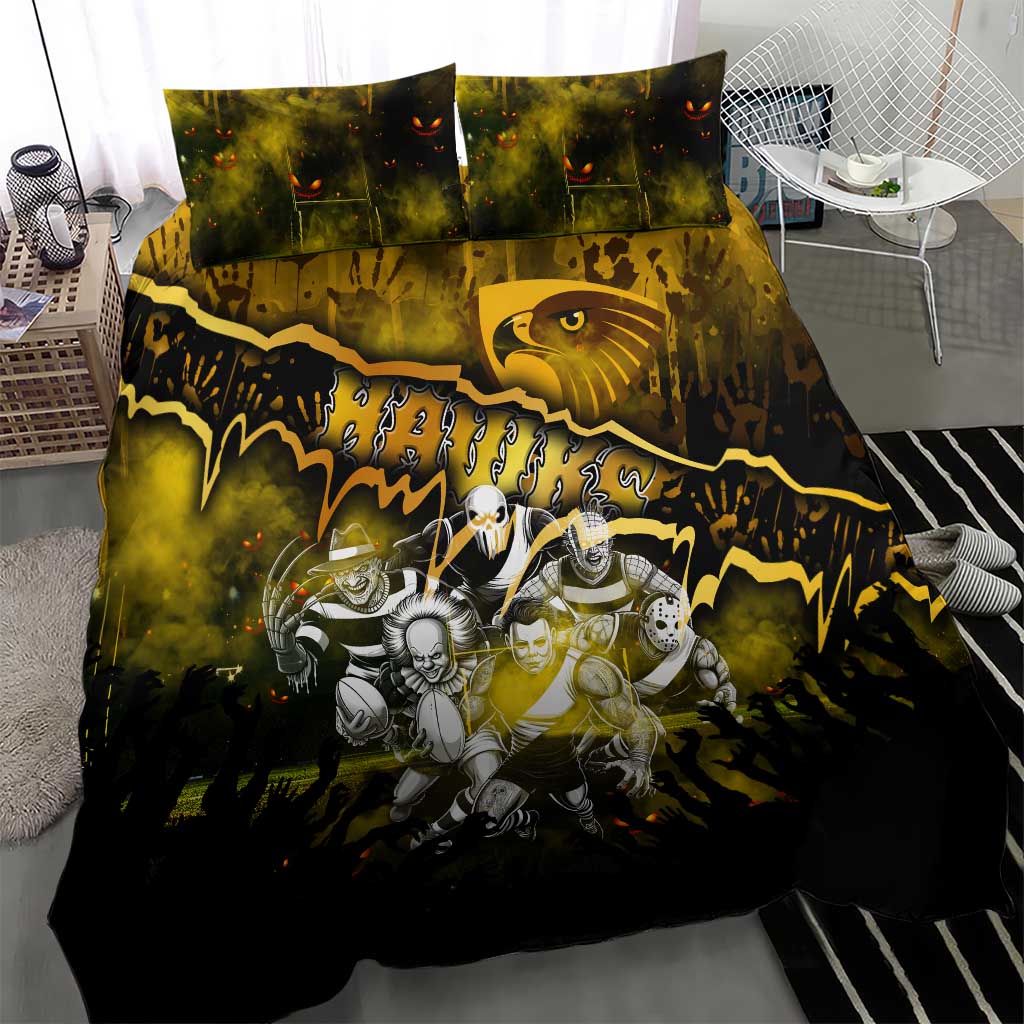 Step Into Horror Domain Hawks Football Bedding Set Halloween Horror Movie Characters - Aussie Hoodie