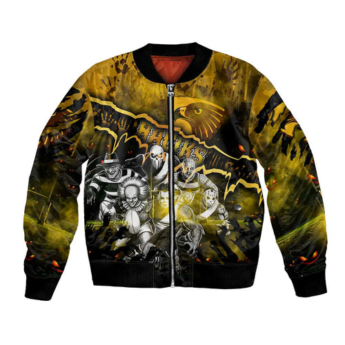 Step Into Horror Domain Hawks Football Bomber Jacket Halloween Horror Movie Characters - Aussie Hoodie