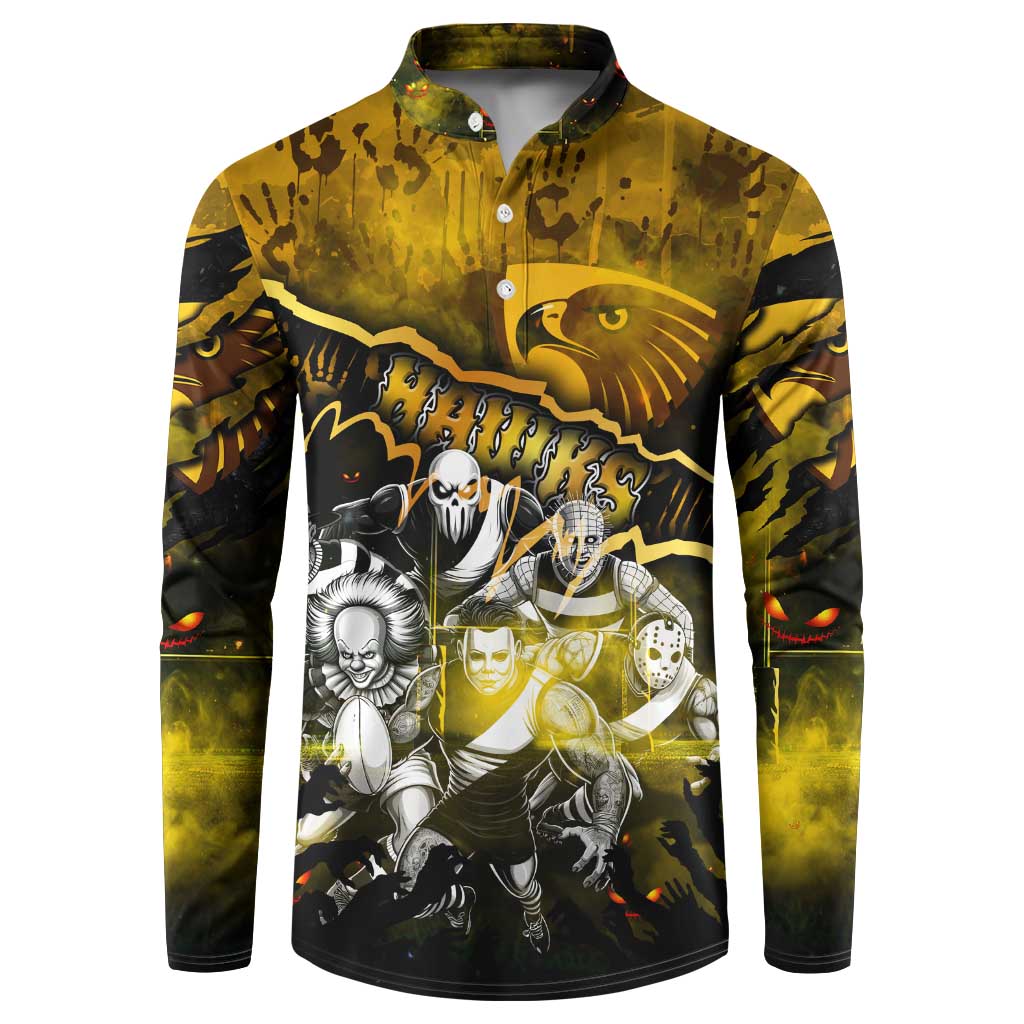 Step Into Horror Domain Hawks Football Button Sweatshirt Halloween Horror Movie Characters - Aussie Hoodie