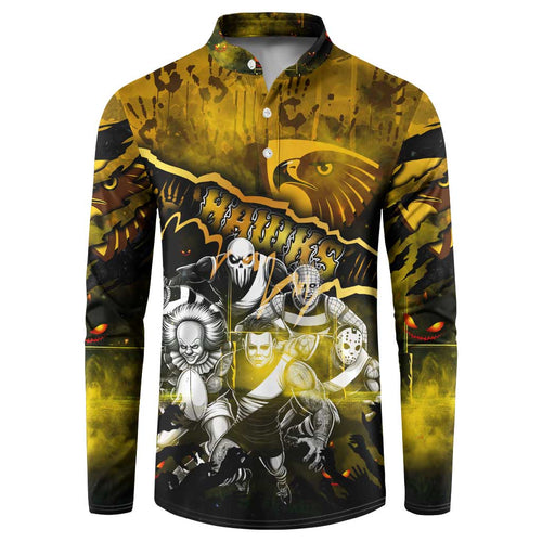 Step Into Horror Domain Hawks Football Button Sweatshirt Halloween Horror Movie Characters - Aussie Hoodie