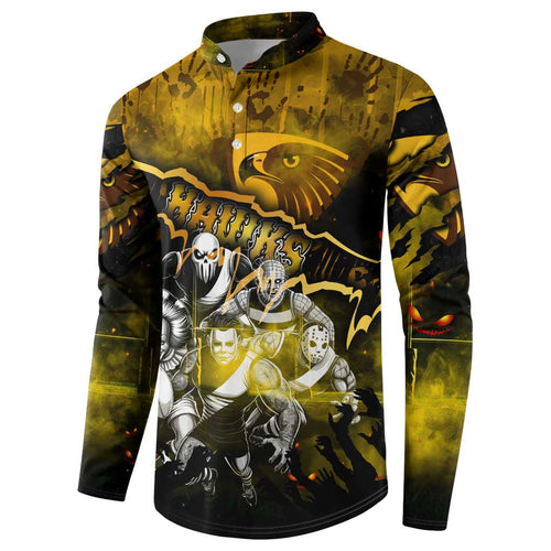 Step Into Horror Domain Hawks Football Button Sweatshirt Halloween Horror Movie Characters - Aussie Hoodie