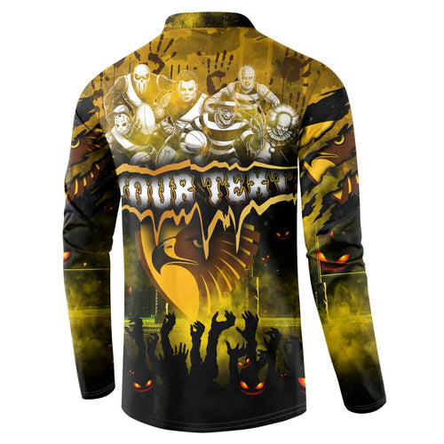Step Into Horror Domain Hawks Football Button Sweatshirt Halloween Horror Movie Characters - Aussie Hoodie