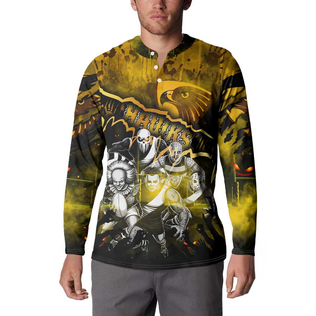 Step Into Horror Domain Hawks Football Button Sweatshirt Halloween Horror Movie Characters - Aussie Hoodie