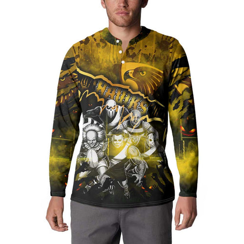 Step Into Horror Domain Hawks Football Button Sweatshirt Halloween Horror Movie Characters - Aussie Hoodie