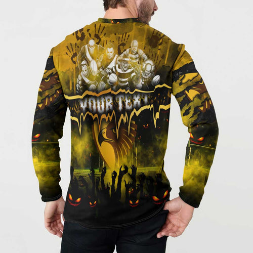 Step Into Horror Domain Hawks Football Button Sweatshirt Halloween Horror Movie Characters - Aussie Hoodie