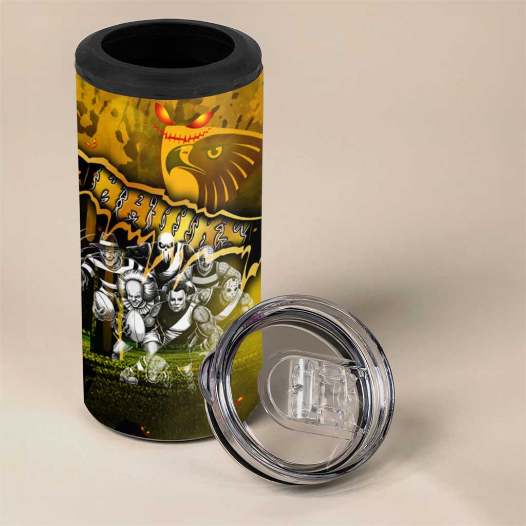 Step Into Horror Domain Hawks Football 4 in 1 Can Cooler Tumbler Halloween Horror Movie Characters - Aussie Hoodie