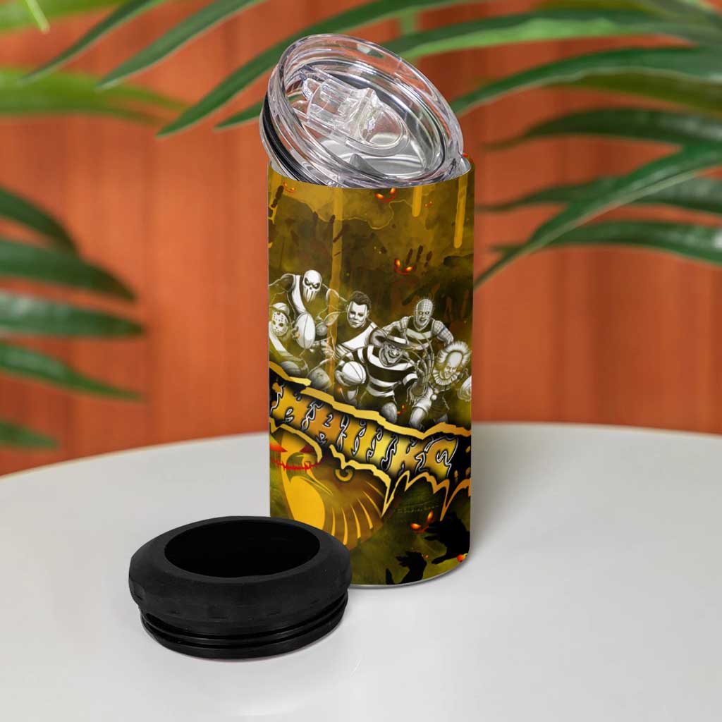 Step Into Horror Domain Hawks Football 4 in 1 Can Cooler Tumbler Halloween Horror Movie Characters - Aussie Hoodie