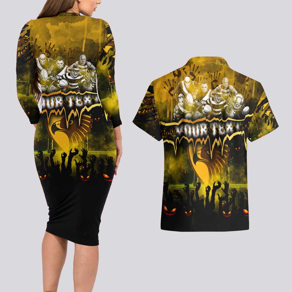 Step Into Horror Domain Hawks Football Couples Matching Long Sleeve Bodycon Dress and Hawaiian Shirt Halloween Horror Movie Characters - Aussie Hoodie
