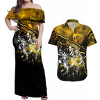 Step Into Horror Domain Hawks Football Couples Matching Off Shoulder Maxi Dress and Hawaiian Shirt Halloween Horror Movie Characters - Aussie Hoodie