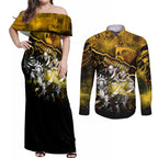 Step Into Horror Domain Hawks Football Couples Matching Off Shoulder Maxi Dress and Long Sleeve Button Shirt Halloween Horror Movie Characters - Aussie Hoodie