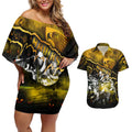 Step Into Horror Domain Hawks Football Couples Matching Off Shoulder Short Dress and Hawaiian Shirt Halloween Horror Movie Characters - Aussie Hoodie