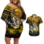 Step Into Horror Domain Hawks Football Couples Matching Off Shoulder Short Dress and Hawaiian Shirt Halloween Horror Movie Characters - Aussie Hoodie