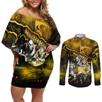 Step Into Horror Domain Hawks Football Couples Matching Off Shoulder Short Dress and Long Sleeve Button Shirt Halloween Horror Movie Characters - Aussie Hoodie