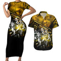 Step Into Horror Domain Hawks Football Couples Matching Short Sleeve Bodycon Dress and Hawaiian Shirt Halloween Horror Movie Characters - Aussie Hoodie