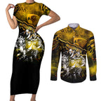 Step Into Horror Domain Hawks Football Couples Matching Short Sleeve Bodycon Dress and Long Sleeve Button Shirt Halloween Horror Movie Characters - Aussie Hoodie