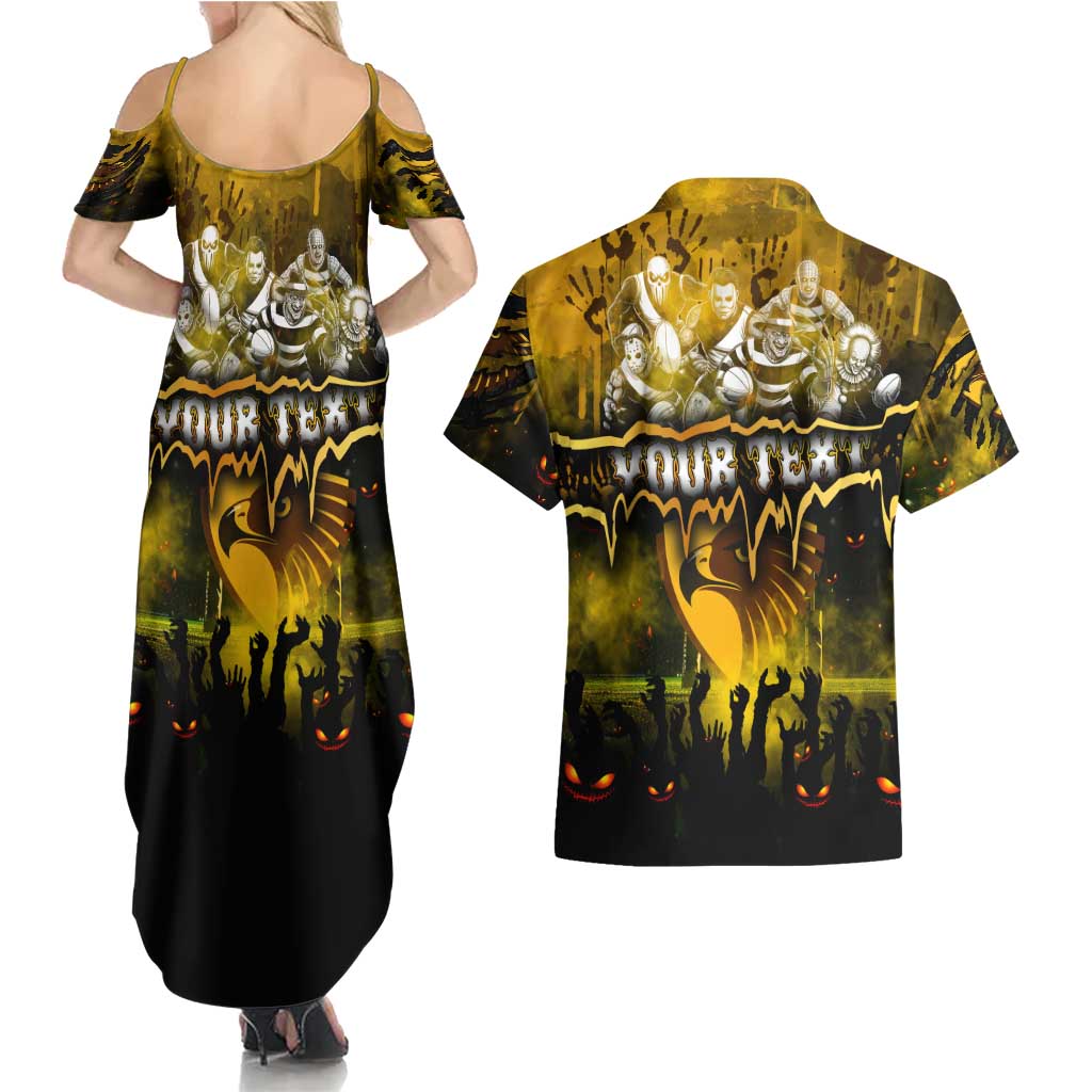 Step Into Horror Domain Hawks Football Couples Matching Summer Maxi Dress and Hawaiian Shirt Halloween Horror Movie Characters - Aussie Hoodie