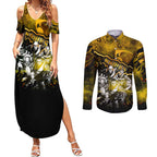 Step Into Horror Domain Hawks Football Couples Matching Summer Maxi Dress and Long Sleeve Button Shirt Halloween Horror Movie Characters - Aussie Hoodie
