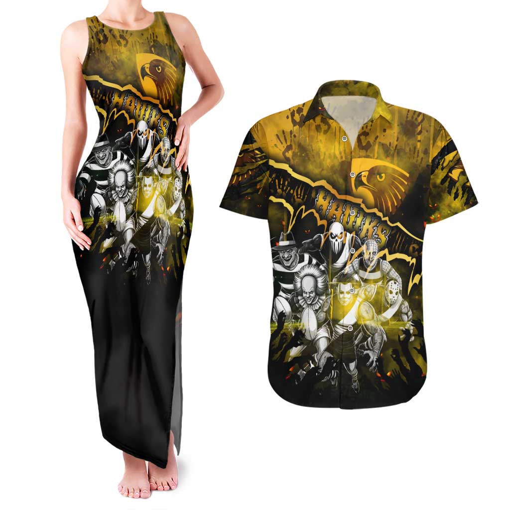Step Into Horror Domain Hawks Football Couples Matching Tank Maxi Dress and Hawaiian Shirt Halloween Horror Movie Characters - Aussie Hoodie
