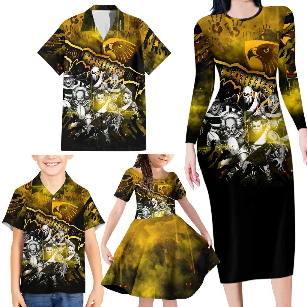 Step Into Horror Domain Hawks Football Family Matching Long Sleeve Bodycon Dress and Hawaiian Shirt Halloween Horror Movie Characters - Aussie Hoodie