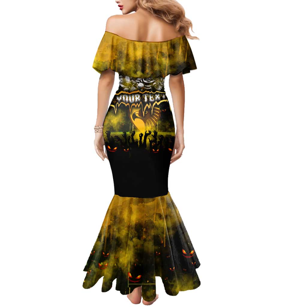 Step Into Horror Domain Hawks Football Family Matching Mermaid Dress and Hawaiian Shirt Halloween Horror Movie Characters - Aussie Hoodie