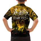 Step Into Horror Domain Hawks Football Family Matching Off The Shoulder Long Sleeve Dress and Hawaiian Shirt Halloween Horror Movie Characters - Aussie Hoodie