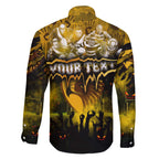 Step Into Horror Domain Hawks Football Family Matching Off The Shoulder Long Sleeve Dress and Hawaiian Shirt Halloween Horror Movie Characters - Aussie Hoodie