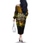 Step Into Horror Domain Hawks Football Family Matching Off The Shoulder Long Sleeve Dress and Hawaiian Shirt Halloween Horror Movie Characters - Aussie Hoodie