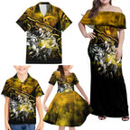 Step Into Horror Domain Hawks Football Family Matching Off Shoulder Maxi Dress and Hawaiian Shirt Halloween Horror Movie Characters - Aussie Hoodie