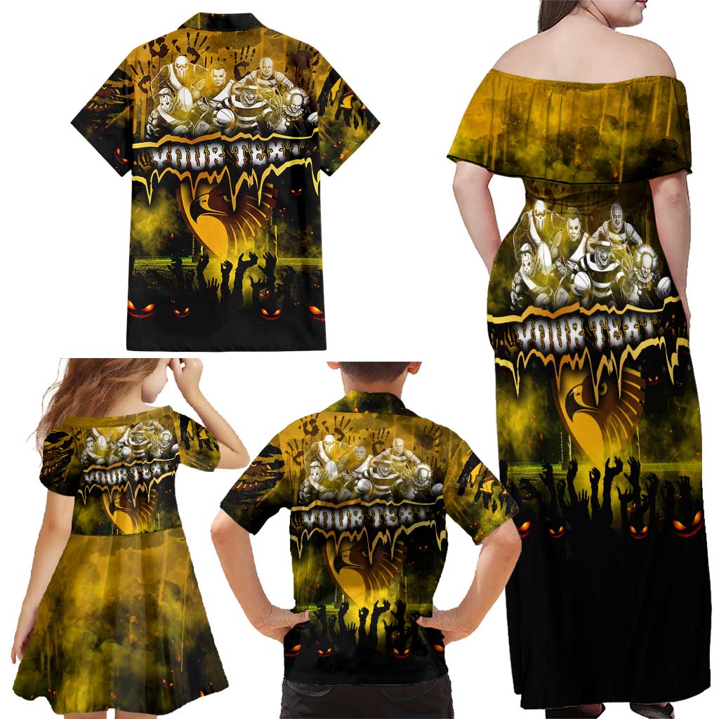 Step Into Horror Domain Hawks Football Family Matching Off Shoulder Maxi Dress and Hawaiian Shirt Halloween Horror Movie Characters - Aussie Hoodie