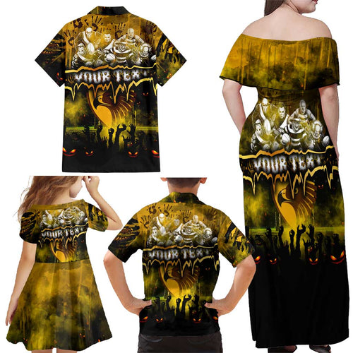 Step Into Horror Domain Hawks Football Family Matching Off Shoulder Maxi Dress and Hawaiian Shirt Halloween Horror Movie Characters - Aussie Hoodie