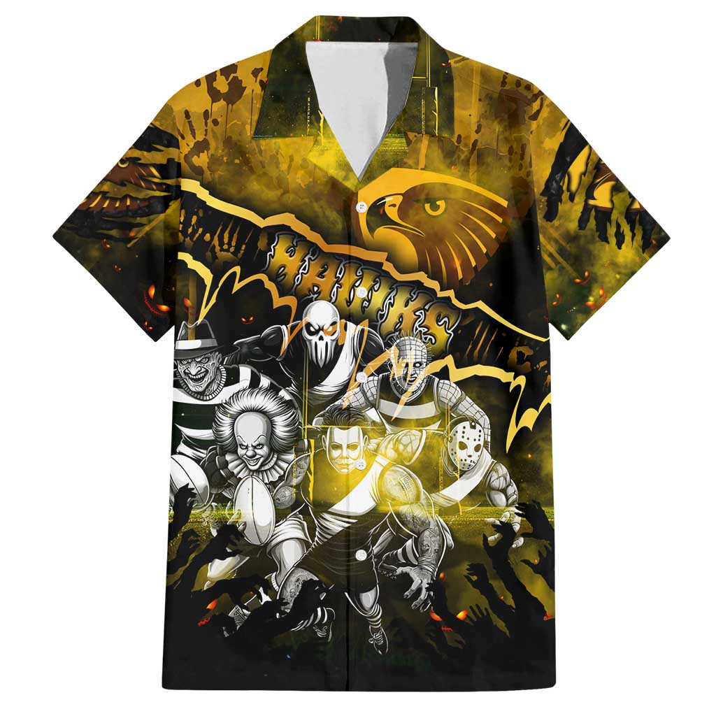 Step Into Horror Domain Hawks Football Family Matching Off Shoulder Maxi Dress and Hawaiian Shirt Halloween Horror Movie Characters - Aussie Hoodie