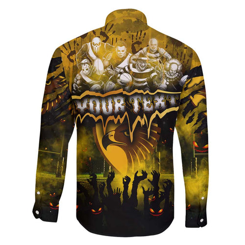Step Into Horror Domain Hawks Football Family Matching Off Shoulder Maxi Dress and Hawaiian Shirt Halloween Horror Movie Characters - Aussie Hoodie