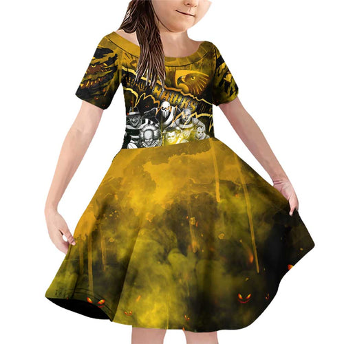 Step Into Horror Domain Hawks Football Family Matching Off Shoulder Short Dress and Hawaiian Shirt Halloween Horror Movie Characters - Aussie Hoodie