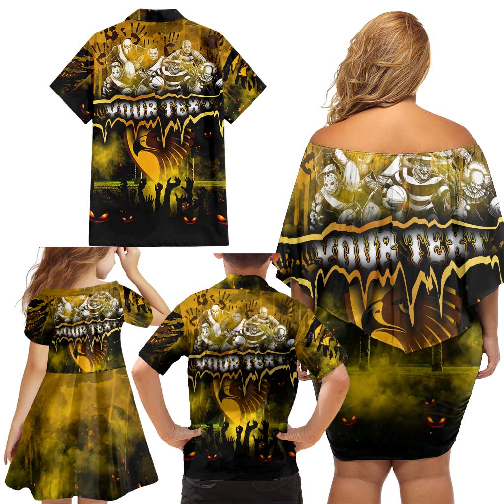 Step Into Horror Domain Hawks Football Family Matching Off Shoulder Short Dress and Hawaiian Shirt Halloween Horror Movie Characters - Aussie Hoodie
