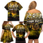 Step Into Horror Domain Hawks Football Family Matching Off Shoulder Short Dress and Hawaiian Shirt Halloween Horror Movie Characters - Aussie Hoodie