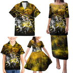 Step Into Horror Domain Hawks Football Family Matching Puletasi and Hawaiian Shirt Halloween Horror Movie Characters - Aussie Hoodie