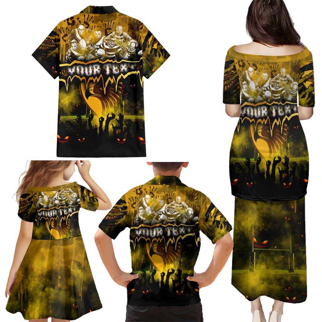Step Into Horror Domain Hawks Football Family Matching Puletasi and Hawaiian Shirt Halloween Horror Movie Characters - Aussie Hoodie