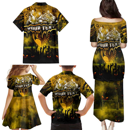 Step Into Horror Domain Hawks Football Family Matching Puletasi and Hawaiian Shirt Halloween Horror Movie Characters - Aussie Hoodie