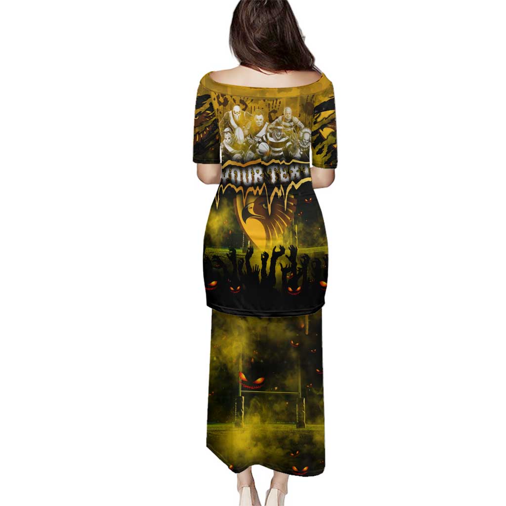 Step Into Horror Domain Hawks Football Family Matching Puletasi and Hawaiian Shirt Halloween Horror Movie Characters - Aussie Hoodie