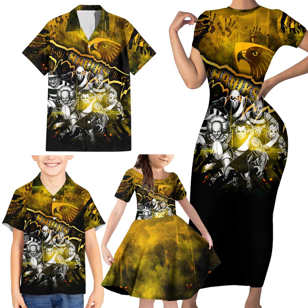 Step Into Horror Domain Hawks Football Family Matching Short Sleeve Bodycon Dress and Hawaiian Shirt Halloween Horror Movie Characters - Aussie Hoodie