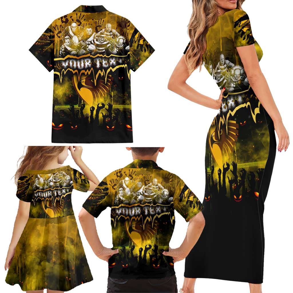 Step Into Horror Domain Hawks Football Family Matching Short Sleeve Bodycon Dress and Hawaiian Shirt Halloween Horror Movie Characters - Aussie Hoodie