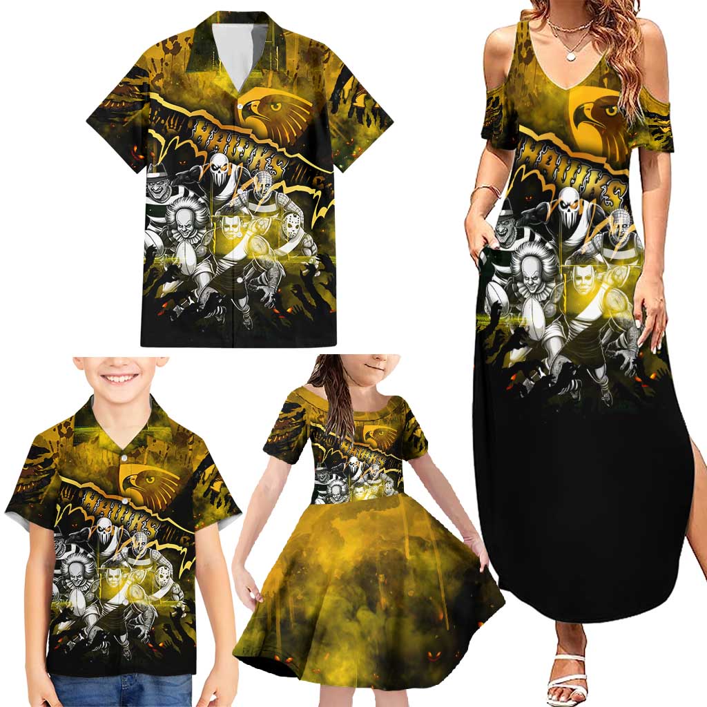 Step Into Horror Domain Hawks Football Family Matching Summer Maxi Dress and Hawaiian Shirt Halloween Horror Movie Characters - Aussie Hoodie