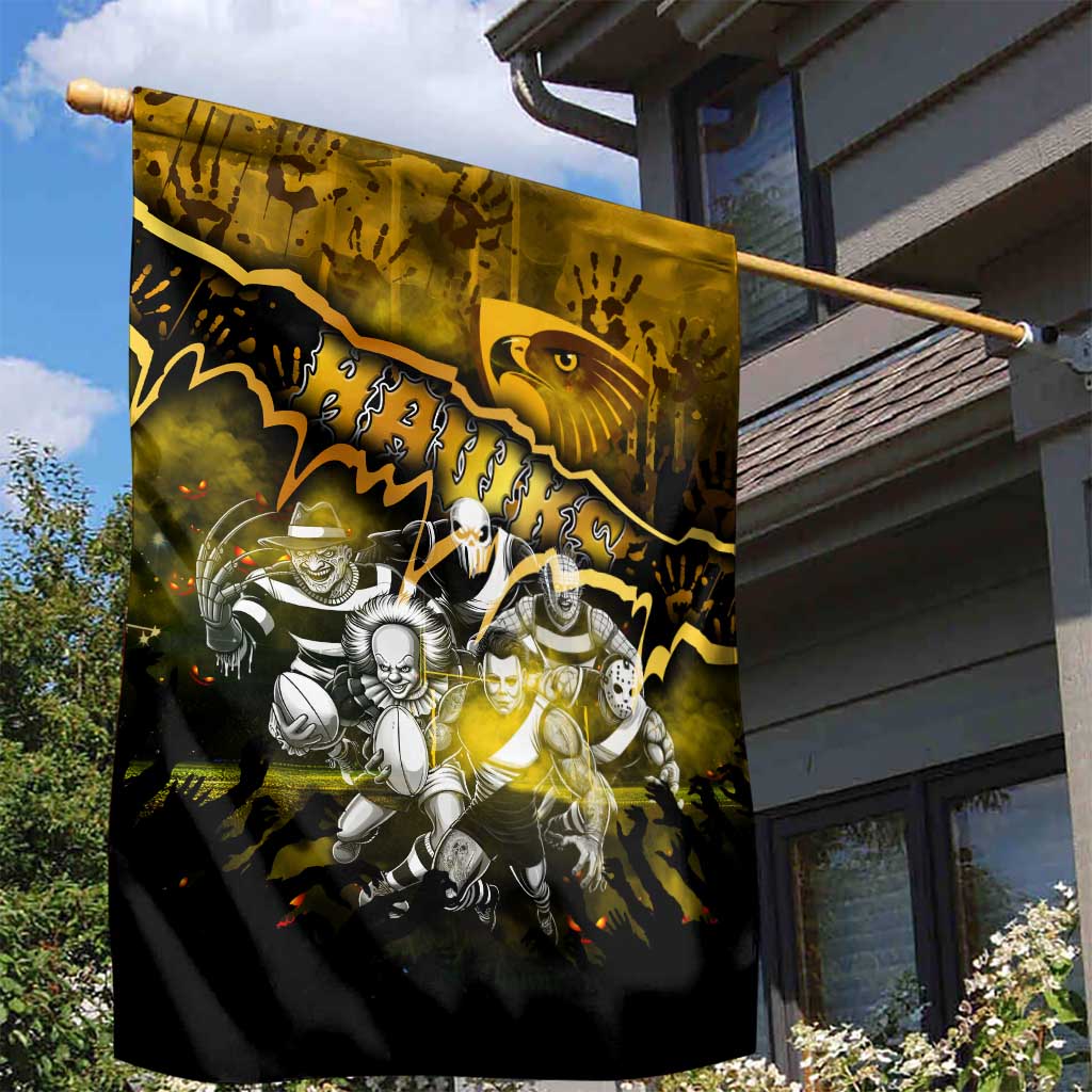 Step Into Horror Domain Hawks Football Garden Flag Halloween Horror Movie Characters - Aussie Hoodie